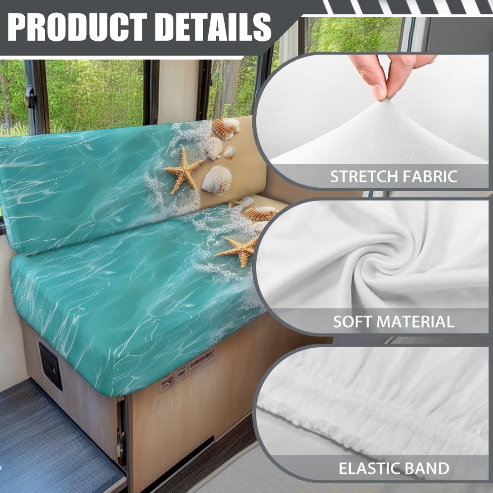 Pzuqiu Beach Starfish RV Dinette Cushion Covers Stretchable Loveseat Sofa Furniture Protector Elastic Camper Cushion Slipcoversfor RV Camper Car Bench