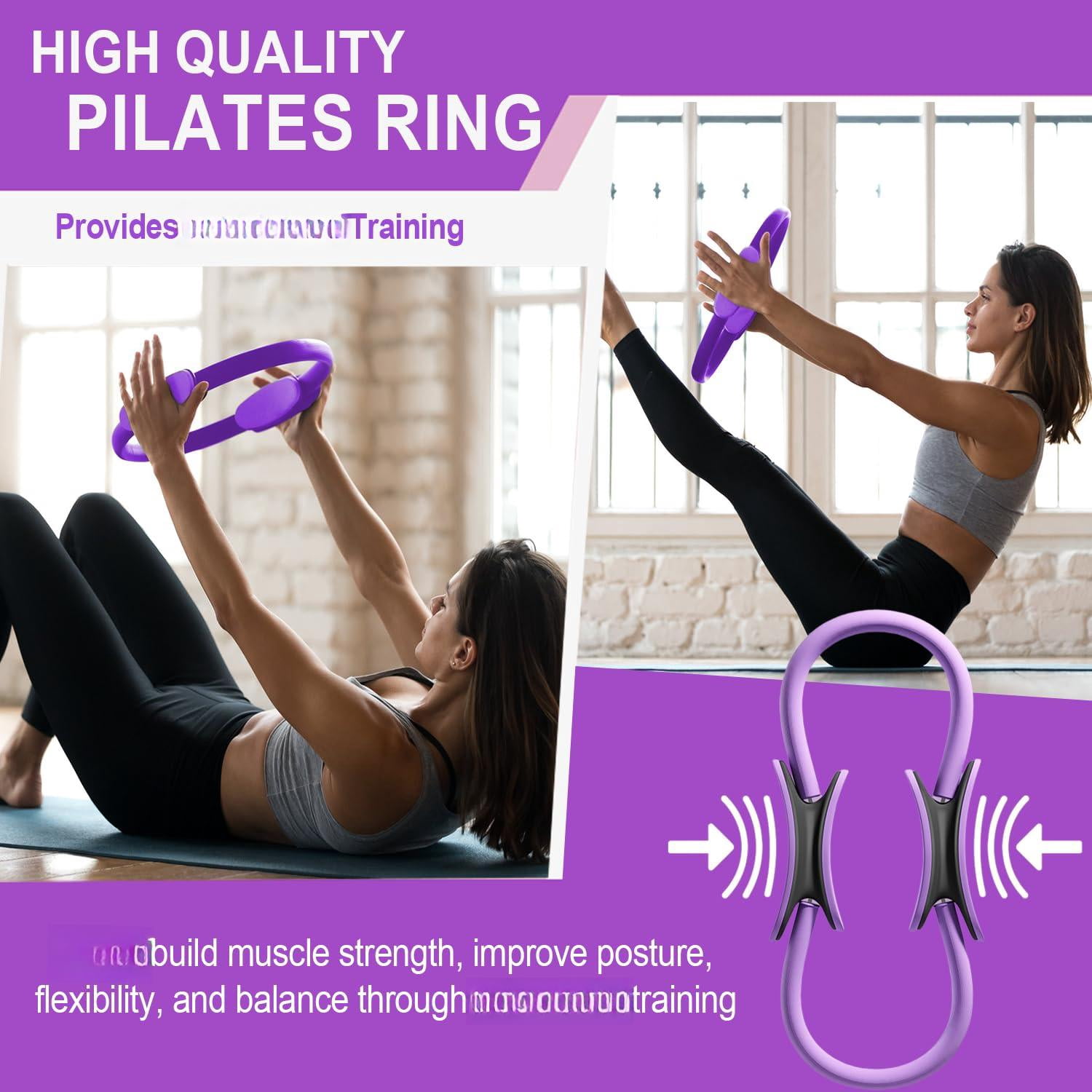 Pilates Ring Equipment Set  Home Kit For Women With 13'' Magic Dual Padded Handles Small Ball 5 Resistance Bands & Complete Fitness Guide Accessories