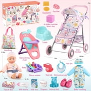 Aijohnny Baby Doll Stroller Toys Set with 12 Baby Doll, Dining Chair, Accessories and 2 Sets Clothes, Baby Doll Toys for Kids 3-8 Gifts