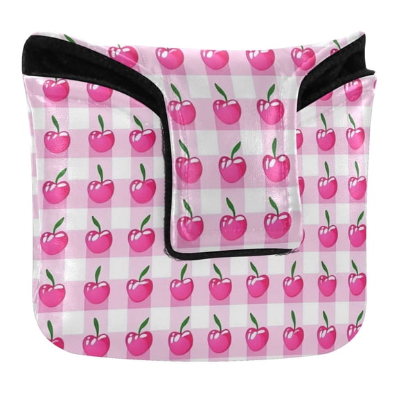 Haosy Cherry with Gingham Golf Mallet Putter Cover Strong Magnetic Leather Golf Club Headcover Closure