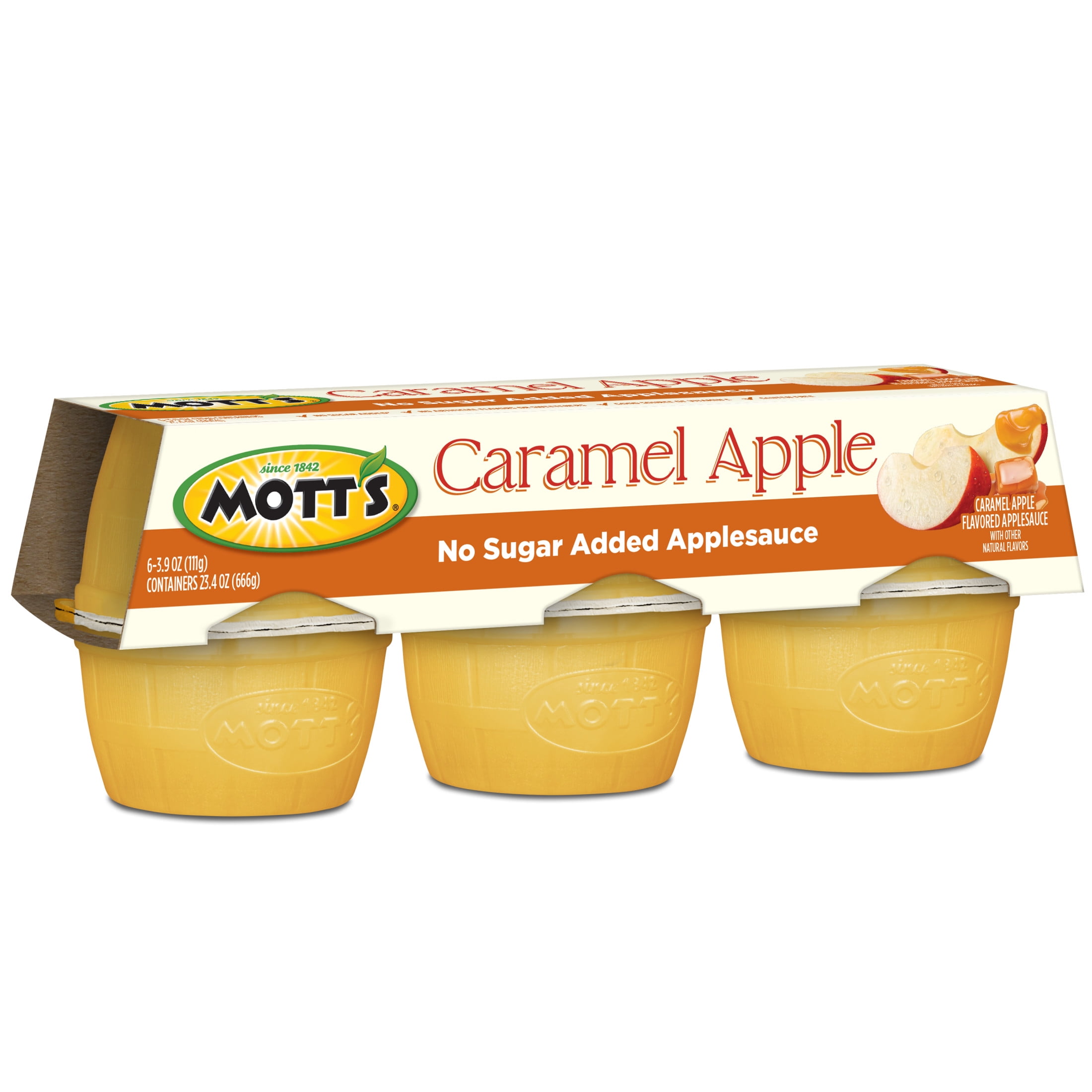 Mott's No Sugar Added Caramel Apple Applesauce, 3.9 oz, 6 Count Cups