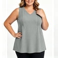 thumbnail image 3 of TKLPEHG Women's Plus Size V-Neck Tank Top Pleated Front Flowy Sleeveless Blouse Casual Loose Fit Top with Side Pockets (Gray,XXXXL), 3 of 8