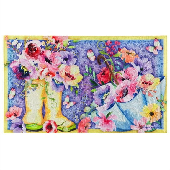 Evergreen Floor Mat Floral Boots Embossed Floor Mat 30'' x 18'' inches
