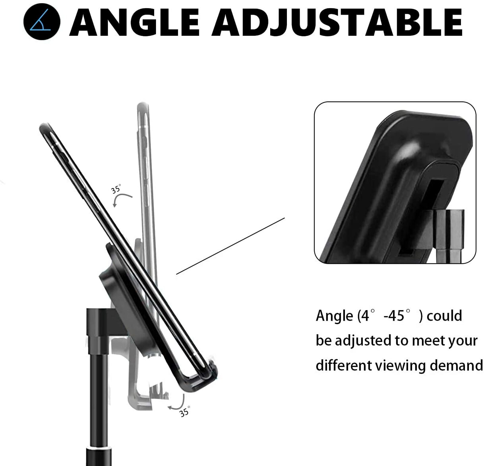 Cell Phone Stand for Desk Angle Height Adjustable Phone Holder Cell Phone Holder for Desk Cellphone Dock Compatible with All Mobile Phones (Black)