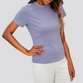 thumbnail image 6 of Nmnitkp Tops for Women Trendy Purple Womens Tops Ribbed Texture Round Neck Short Sleeve Perfect for Casual Tops for Women, 6 of 9