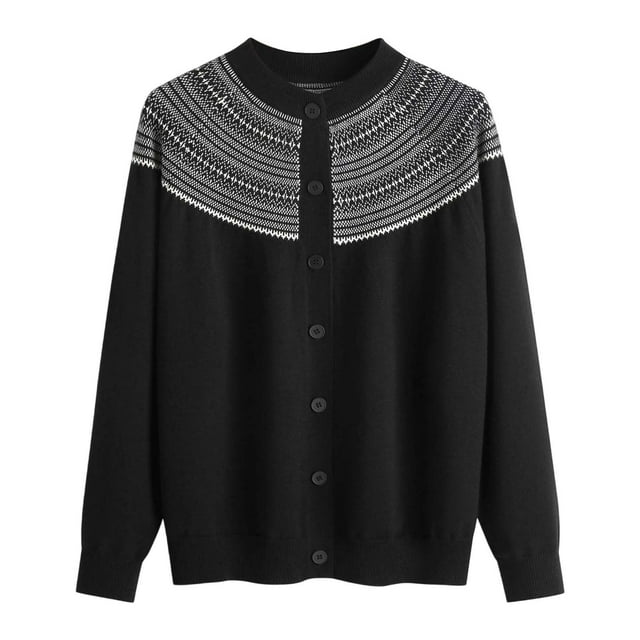 Fgnfyis Cardigan Tricoté Imprimé Décontracté pour Femmes avec un Haut à Col Rond Ample pour un Style Quotidien Noir G