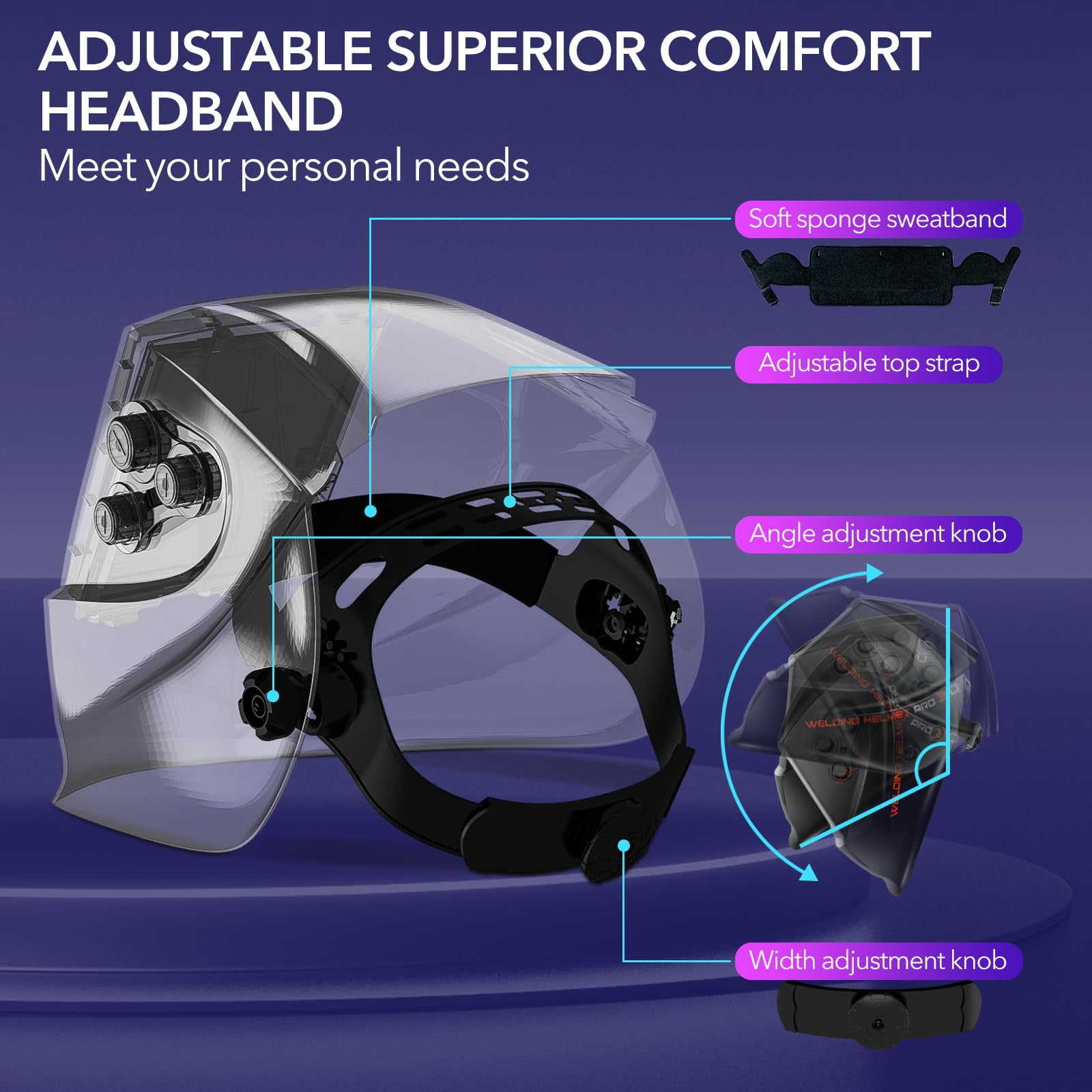 Welding Helmet Auto Darkening - Large Viewing True Color Solar Powered Welding Hood with 4 Arc Sensor Adjustable Wide Shade Range 4~5-8/9-13 Welder Mask for TIG MIG ARC Weld Plasma Cut Grinding