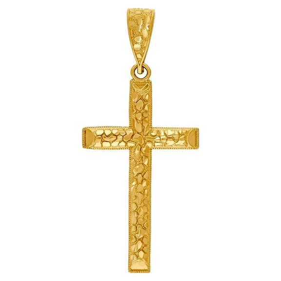 10k Gold Dc Mens Nugget Cross Height 34.4mm X Width 24.8mm Religious Charm Pendant Necklace for Men