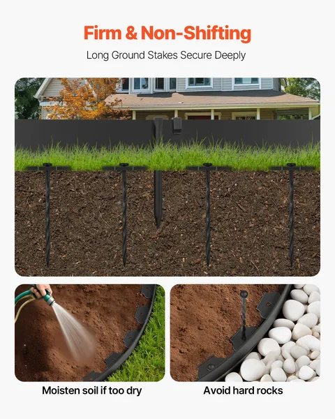 Plastic Garden Border Edging 33ftx4in with 30 Spikes and 2 Stakes,Flexible No Dig Lawn Edging Roll,UV-Resistant Mini Fence for Flower Beds and Yard