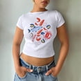 thumbnail image 2 of Women Korean Style Printed Round Neck Short Sleeve T Shirt Versatile and Slim Fit Cropped Shirt Vintage Tops, 2 of 4