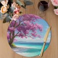 thumbnail image 3 of Summer Beach Round 13 Inch Placemats Set of 2, Pink Tree Blue Coastal Ocean Natural Scenery HeatResistant Non Slip Place Mats for Dining Table, Wipeable Braided Kitchen Table Mats for Housewarming, 3 of 9