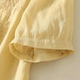 thumbnail image 6 of Fesfesfes Women's Casual Tee Delicate Hollow-Out Embroidered 3/4 Sleeved Stand up Collar Tops with Buttons Fall Trendy Outdoor Blouses(Yellow,L), 6 of 7
