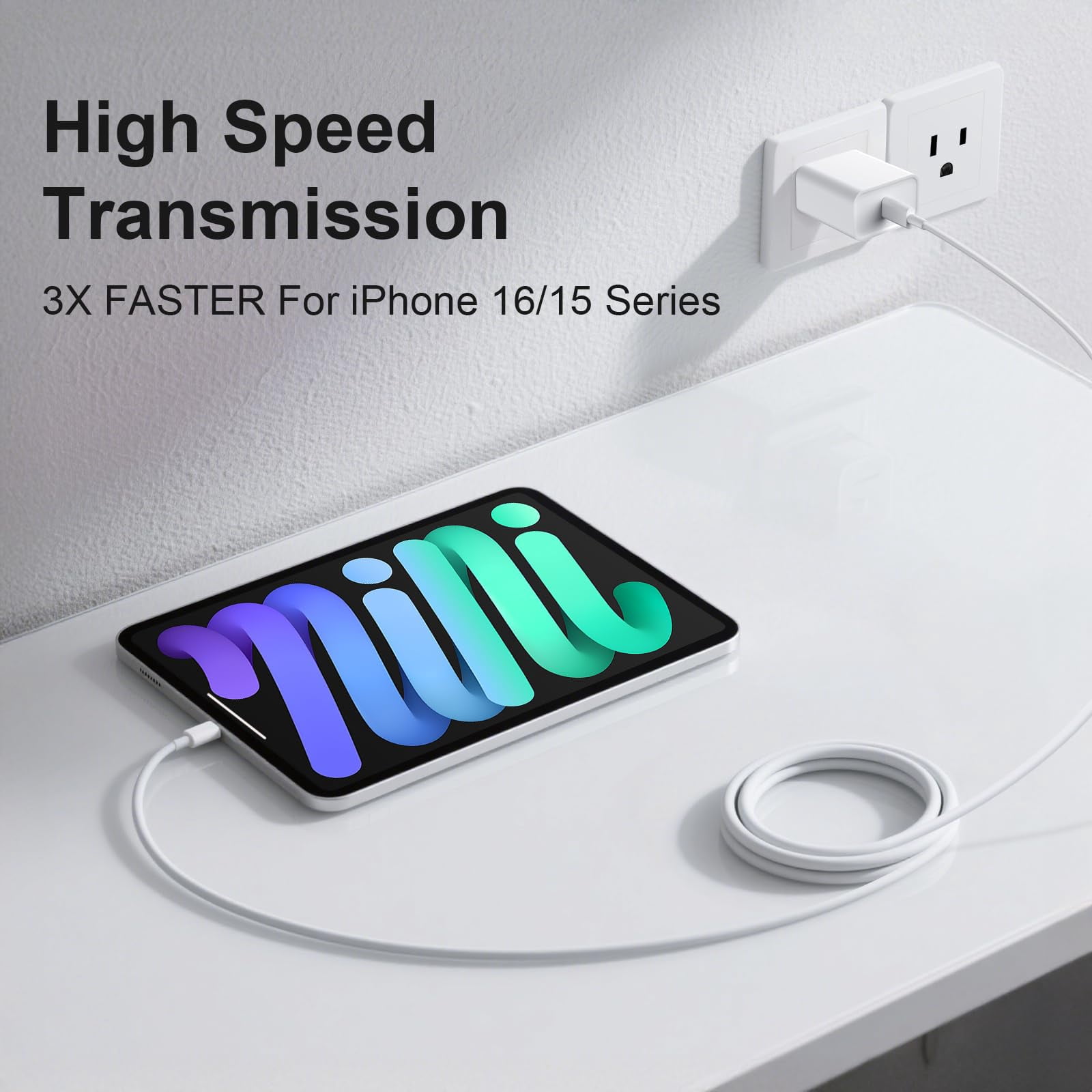 LujingZ 20W USB C Charger, 2 - Pack with 6FT Type C Cable, UL - Certified, Compatible for iPhone Air/17/16/15 Series, iPad Pro