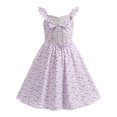 thumbnail image 2 of IBTOM CASTLE Teen Summer Holiday Floral Dress Junior Beach Casual Sundress | Tween Self Tie Back Flutter Sleeve Tea Party Back to School Prom Dress 10-11 Years Purple, 2 of 7