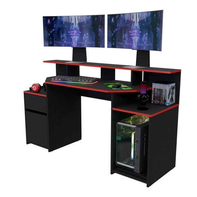 Escritorio Gamer Ares color Wengue Rojo negro