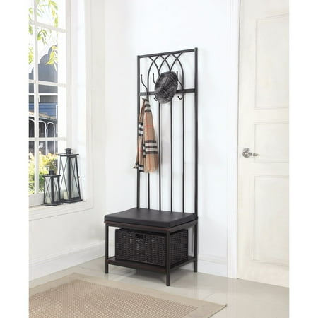 Transitional Metal Hall Tree With Storage Bench Black Transitional Metal Hall Tree With Storage Bench Black