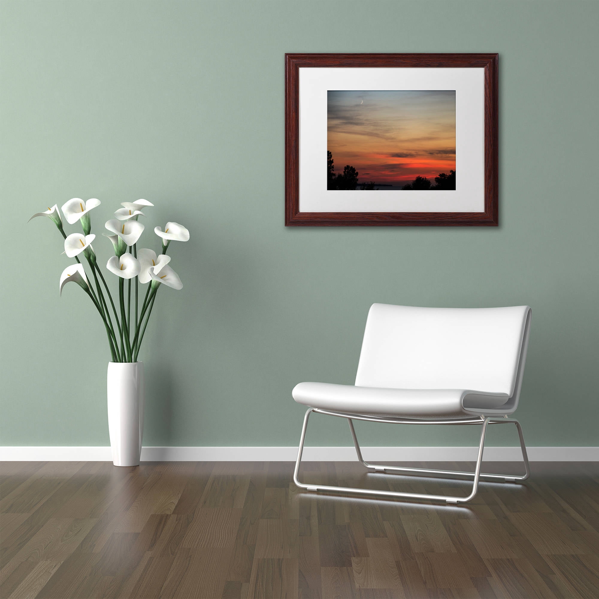 Trademark Fine Art "New Moon Sunset" Canvas Art by Kurt Shaffer, White Matte, Wood Frame