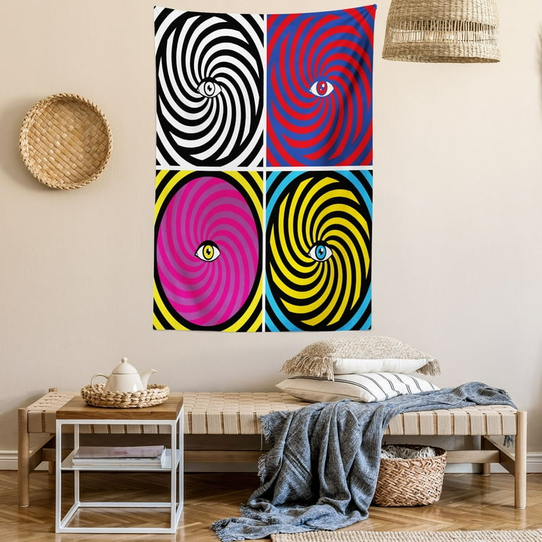 Psychedelic Tapestry, Pop Art Style Hypnotic Design Swirling