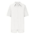 thumbnail image 5 of Virmaxy Womens Stylish Outfit 2 Piece Set Spring/Summer Fashion Slim Button Down Top Casual Shorts Solid Color Blouse/Shirt Set White M, 5 of 5