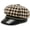 Coffee, variant on Plaid Newsboy Cap for Women PU Leather Newsboy Hats Tweed 8 Panels Octagonal Hats with Metal Chain Decoration