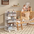 thumbnail image 3 of 3-Tier Baby Diaper Caddy Organizer Cart, Mobile Nursery Storage Carts with Wheels, 3 Dividers & 6 Mesh Pockets Durable Metal Utility Cart for Nursery, Bedroom, Bathroom, Baby Essentials Organization, 3 of 9