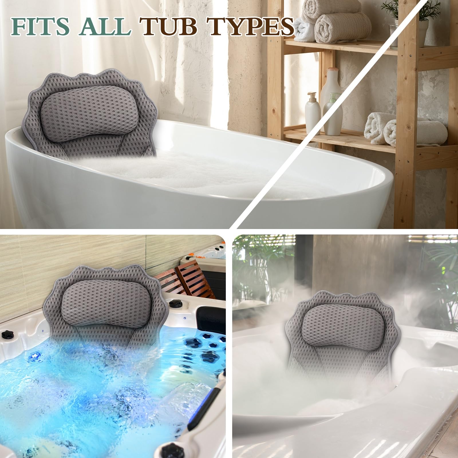 Oreiller De Bain Avec Ventouses - Confort Ergonomique Et Antidérapant - Imperméable Et Facile à Nettoyer - 2