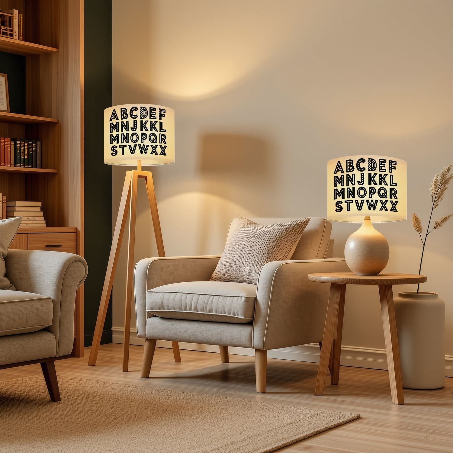 Lampshades 2 Pack Scandinavian black white alphabet font is Scandinavian style Simple 13"x13"x10" Light Shade for Table Lamps Floor Lamps Drum Lamp Shades Lampshade Replacement Easy Assembly