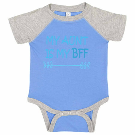 Adorable Aunt Baseball Bodysuit Raglan “My Aunt Is My Bff” Cute Best friend Newborn Shirt Gift - Baby Tee, 18-24 months, Blue & Grey Short (Creative Gifts For Best Friend Girl)
