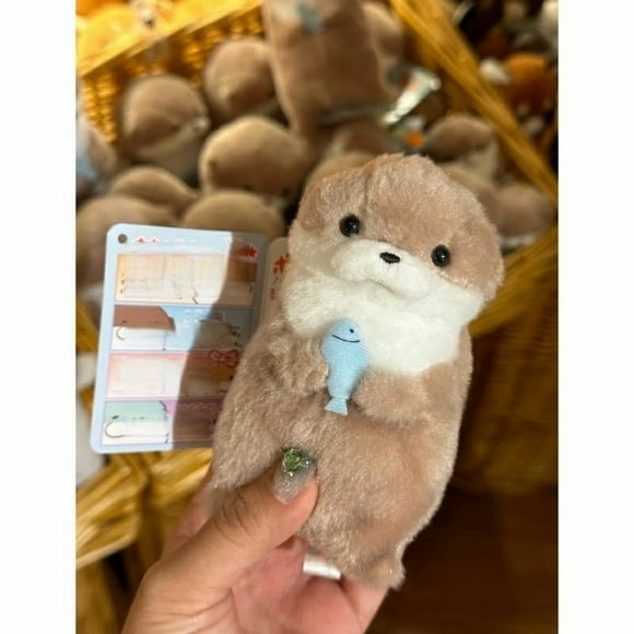 Selling Cute Little Otter Holding Fish Plush Plush Toy Keyrings Lightweight Hanging Pendant Props For School Bag Key Wallet baby otter-11cm