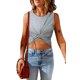 thumbnail image 2 of ABPHQTO Top de mujer gris con nudo torcido acanalado y cuello redondo sin mangas, 2 of 5