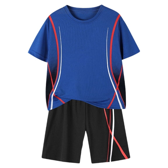 KEXE Boys Size 7 Clothes Tween Boys Clothes Summer T-Shirt And Shorts Set 2 Pieces Teen Trendy Outfits(7-8 Years,Blue)