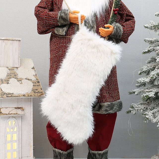 Calcetines Navideños Blancos de Felpa Larga, Ideales para Decorar Fiestas | Bolsa de Regalo | Bolsa para Dulces Navideños 48 X 17 Cm | 18 X 14 Cm | Poliéster | 80 G | Incluye Forro Polar de Doble Car