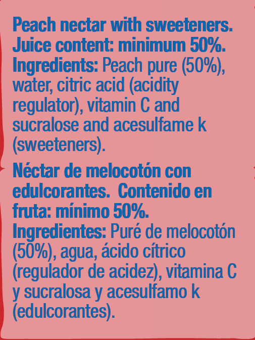 Juver No Sugar Added Peach Nectar 33.8oz (1lt)
