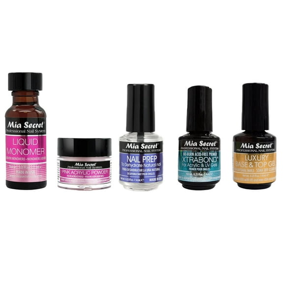 Mia Secret - Liquid Monomer, Pink Acrylic Powder, Nail Prep, Xtrabond, Luxury Base & Top Gel - Combo