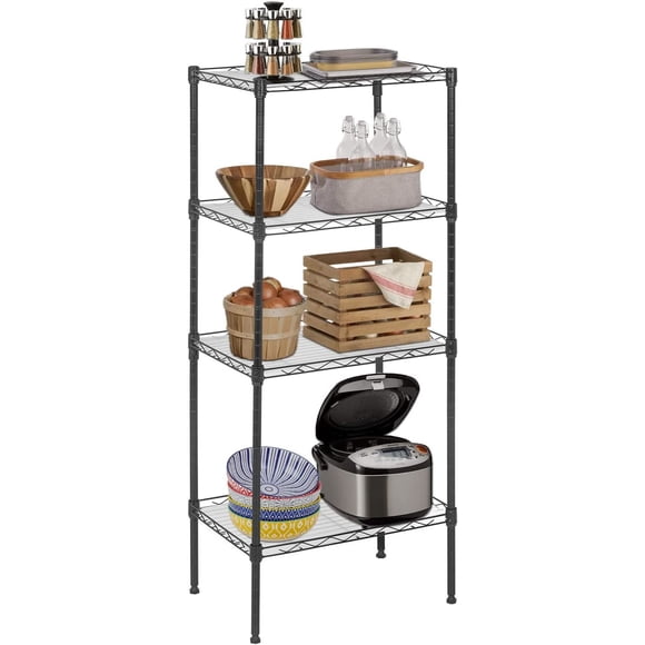 FDW 18L X 12W X 44H Wire Shelves Metal Shelf, 4 PP Sheets Storage 4 Tier Layer Storage Shelves for Laundry Bathroom Kitchen Garage, Black