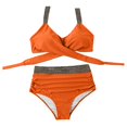 thumbnail image 5 of Women's High Waist Bikini Set Cross Back Tummy Control Two Piece Swimsuit Cover Belly Beach Swimwear for Vacation,Orange,L, 5 of 7