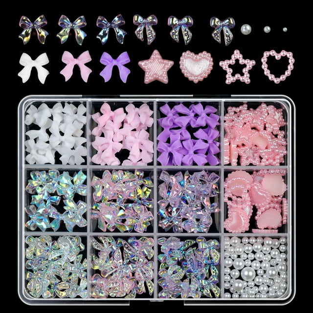 Fiudx Juego de Accesorios para Uñas, Pegatinas Decorativas de Perlas, Suministros para Manicura, Manualidades, Decoración de Bodas para Scrapbooking, Perfecto para Mujeres y Niñas, Embalaje Ideal par