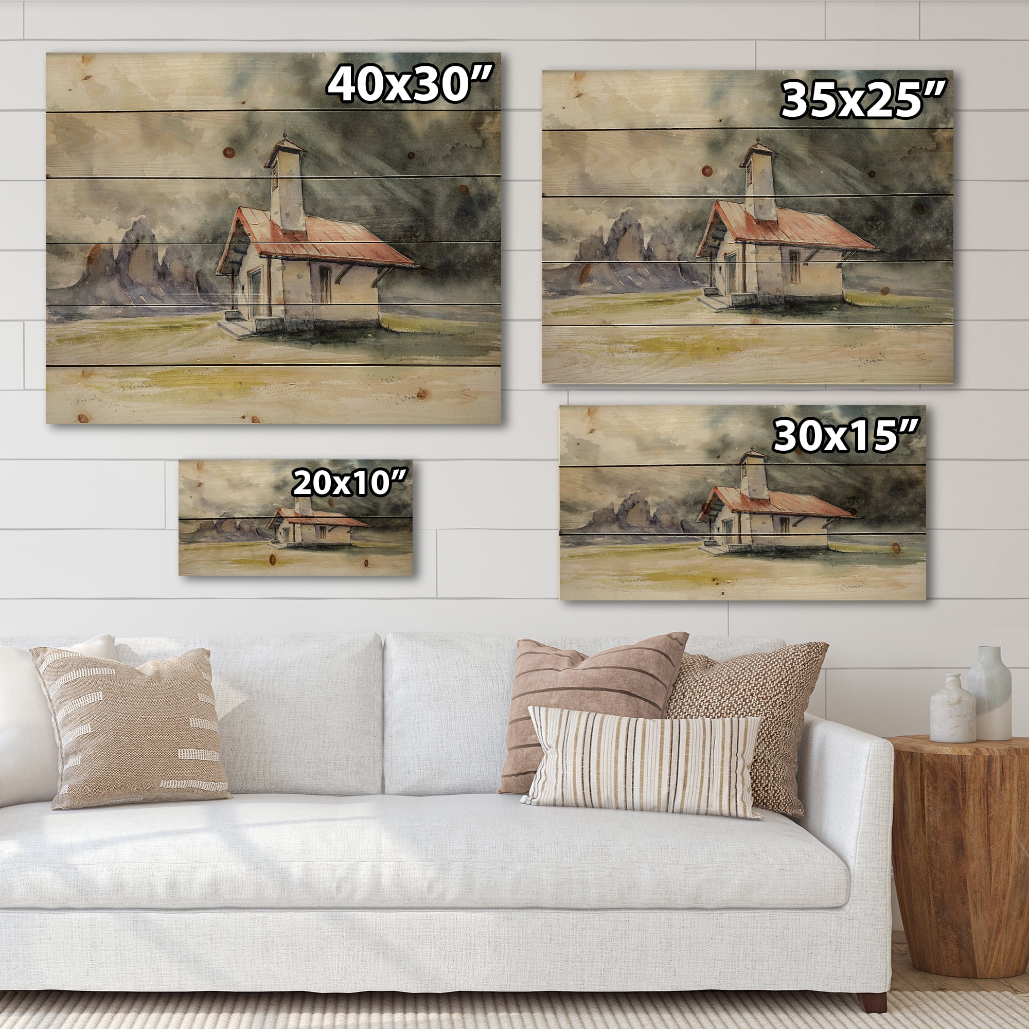 Designart 'Storm On A Rustic House On Mountain Top ' Country Print on Natural Pine Wood