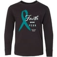 thumbnail image 3 of Inktastic Faith Over Fear Ovarian Cancer Awareness with Teal Ribbon Long Sleeve Youth T-Shirt, 3 of 5