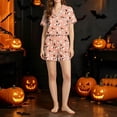 thumbnail image 5 of Halloween Pjs Women Lightweight Graphic Print Short Sleeve Lapel Pocketed Button Up Top And Shorts Loungewear 2 Piece Sleepwear For Women XXL, 5 of 6