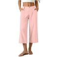 thumbnail image 3 of VBVC Women's Cotton Linen High Waisted Capri Pants , Wide Leg Work Beach Cropped Trousers For Women , Ladies' Button Fly Breathable Pants with Pockets,Pink,S-2XL, 3 of 8
