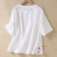 thumbnail image 4 of Fiudx Liquidación de Ahorros de Verano Top de Manga Corta con Abertura Lateral y Botones para Mujer, Informal, Holgado, Bordado, con Cuello Redondo, 4 of 7
