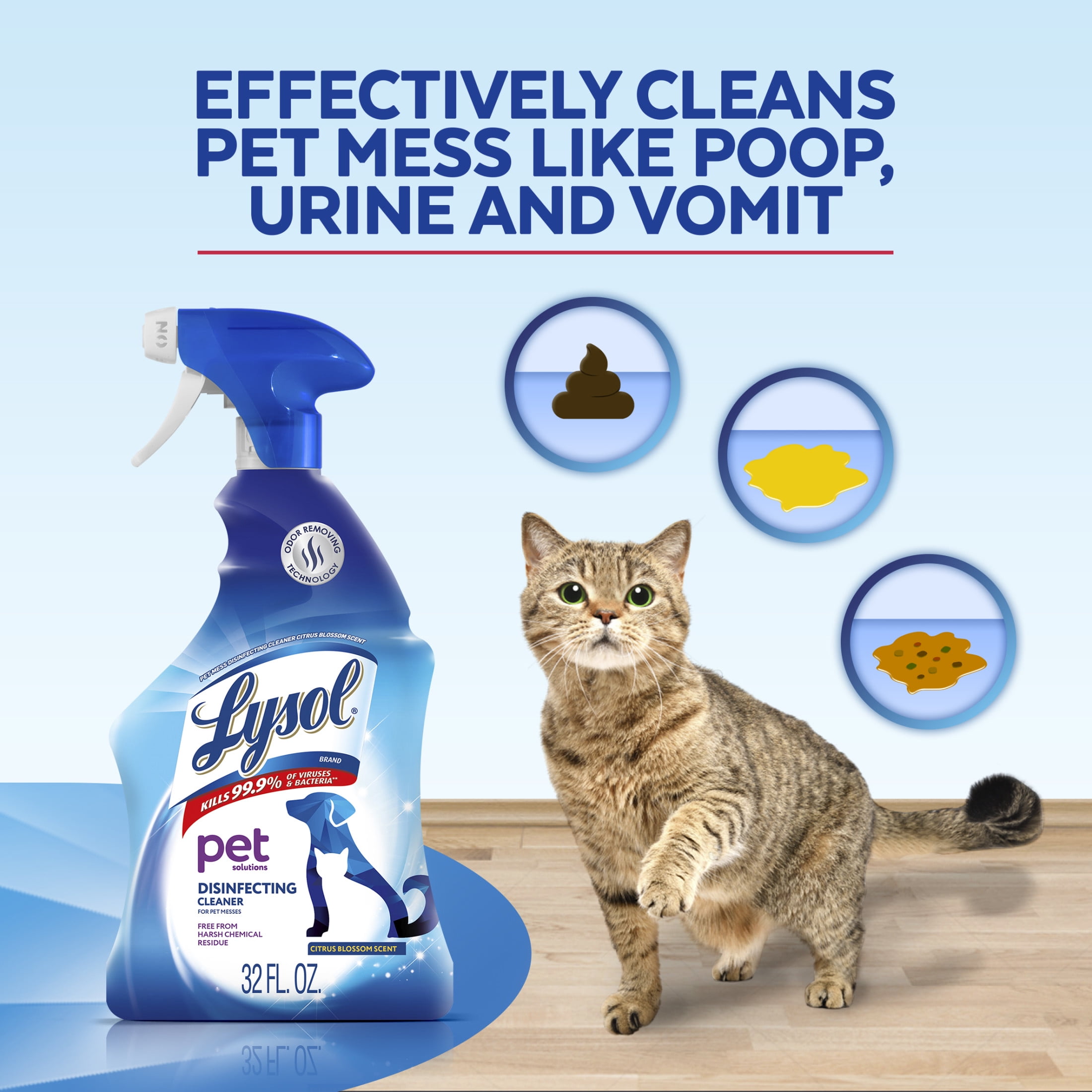 (3 pack) Lysol Pet Solutions –Disinfecting Cleaner, Citrus Blossom Scent, 32 fl oz