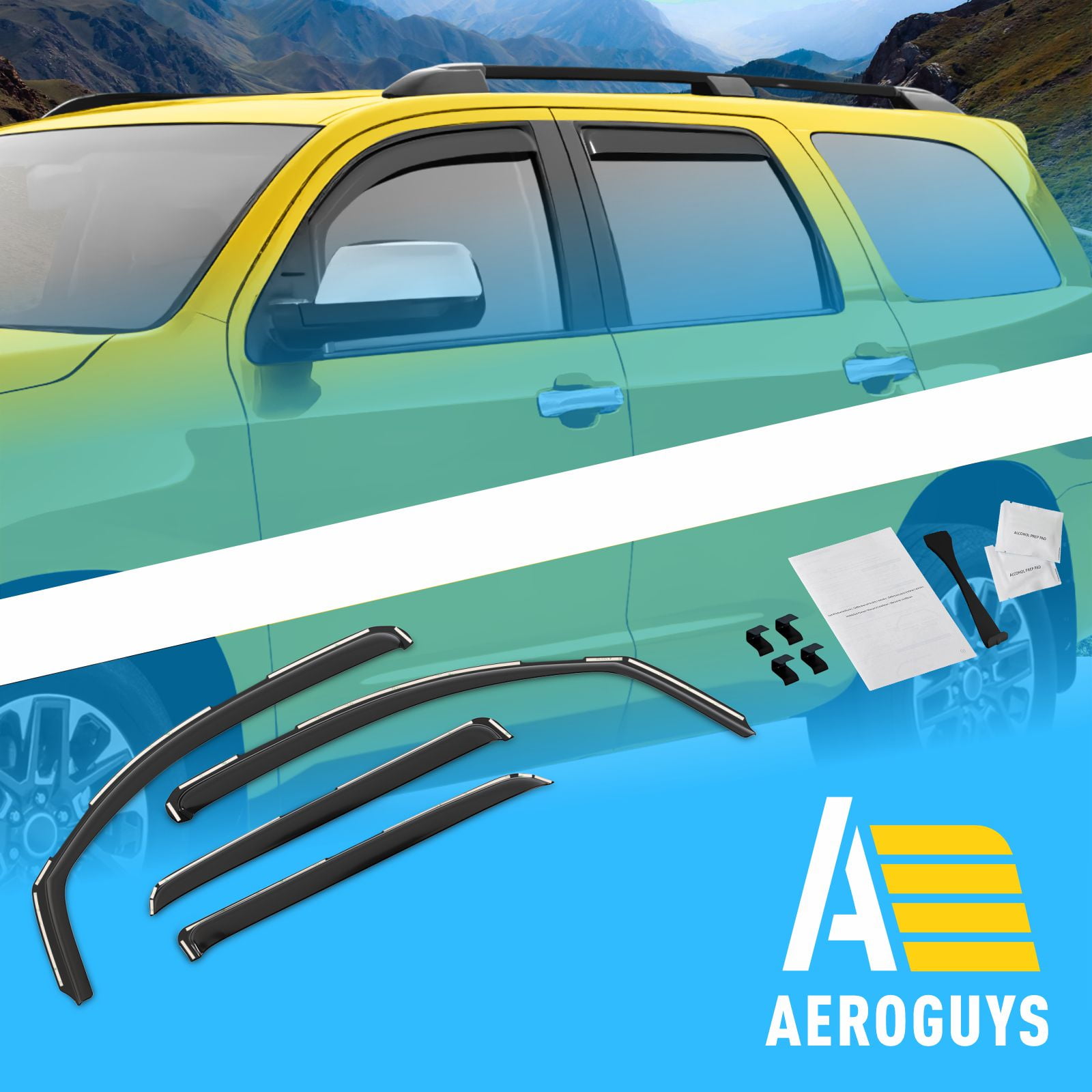 AEROGUYS In-Channel Window Deflectors Extra Durable Window Visors Rain Guards Fit for Toyota Sequoia 2008-2022, Sun Visors, Wind Vent Visors, Car Accessories - 4 pcs. AG0514