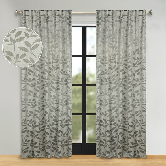 Superior Blackout Leaves Light Filtering Back Tab Curtain Panel Set, 52"x108", Sage