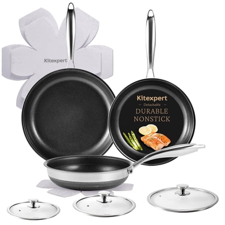 KITEXPERT Nonstick Frying Pans Set, 6 Pcs (8, 10, 12") Skillet with Lid, Non-Toxic Titanium Ceramic Pan, Dishwasher & Oven Safe, All Cooktops Compatible