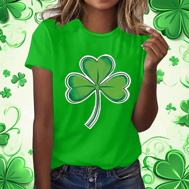 TaTaai Womens Casual St Patrick's Day Printed Top Short Sleeve Round Neck Loose Fit T Shirt Fashion Blouse Soft Lightweight Comfortable for Spring Daily Gift