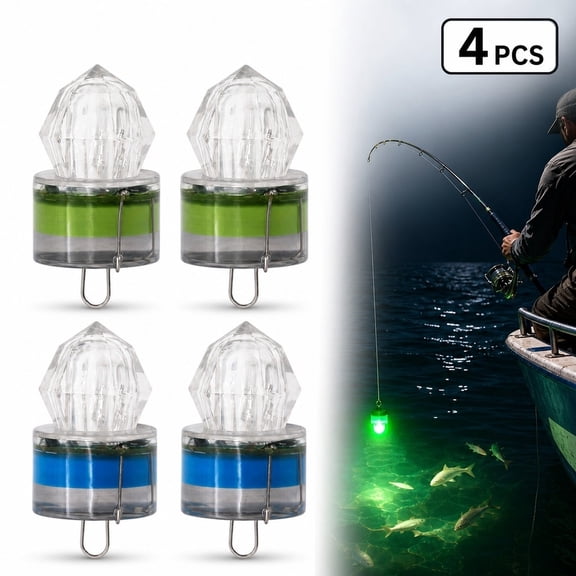 LED Fishing Light 4pcs, 2 Green 2 Blue Underwater Diamond Shape Fish Attractor Night Fishing Light for Boat Kayak Dock Pier Squid Fishing