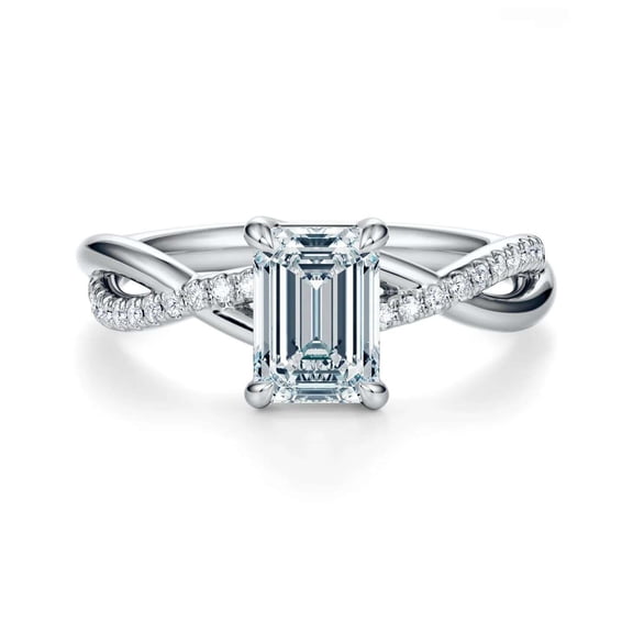 vylahjewellery Twist Engagement Anniversary Ring Emerald Cut Diamond Ring Promise Ring for Women 10K Vermeil White Gold Bridal Handmade Jewelry