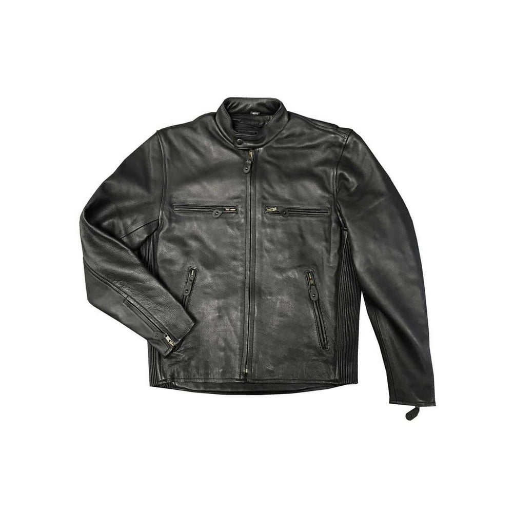 Redline Men's Touring Cowhide Leather Motorcycle Jacket -Solid Black M ...